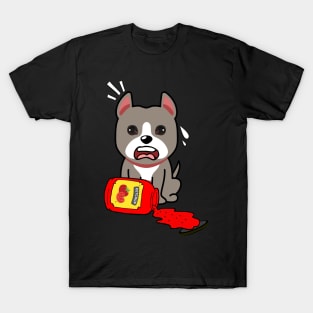 Funny grey dog spilled tomato ketchup T-Shirt